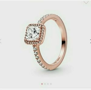 Pandora Square sparkle halo ring size 4½ rose gold